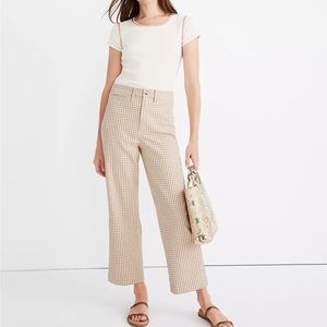 madewell slim wide leg crop pants in gingham print
